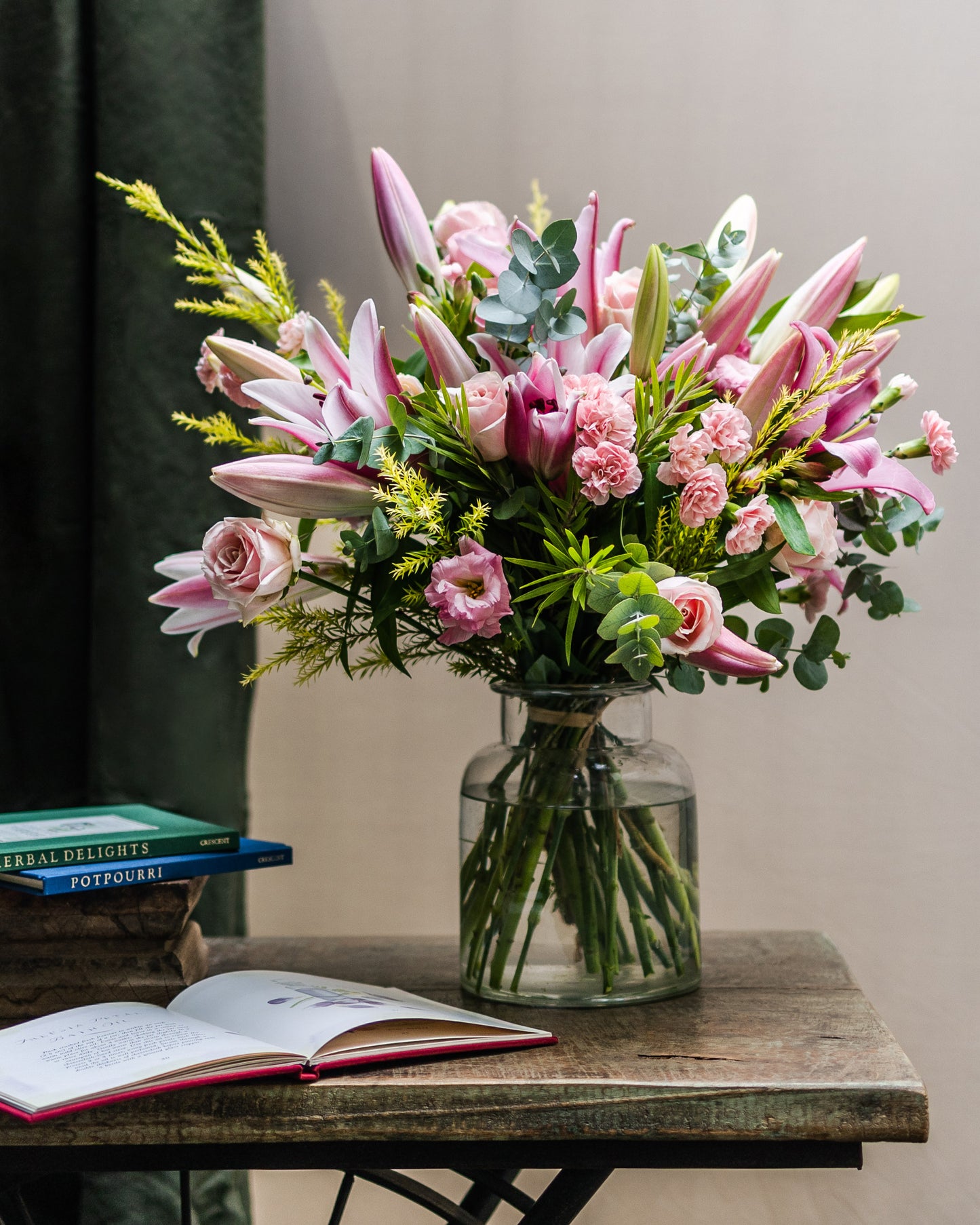 Oriental Lilies, Pink Carnations & Lisianthus Flower Bouquet