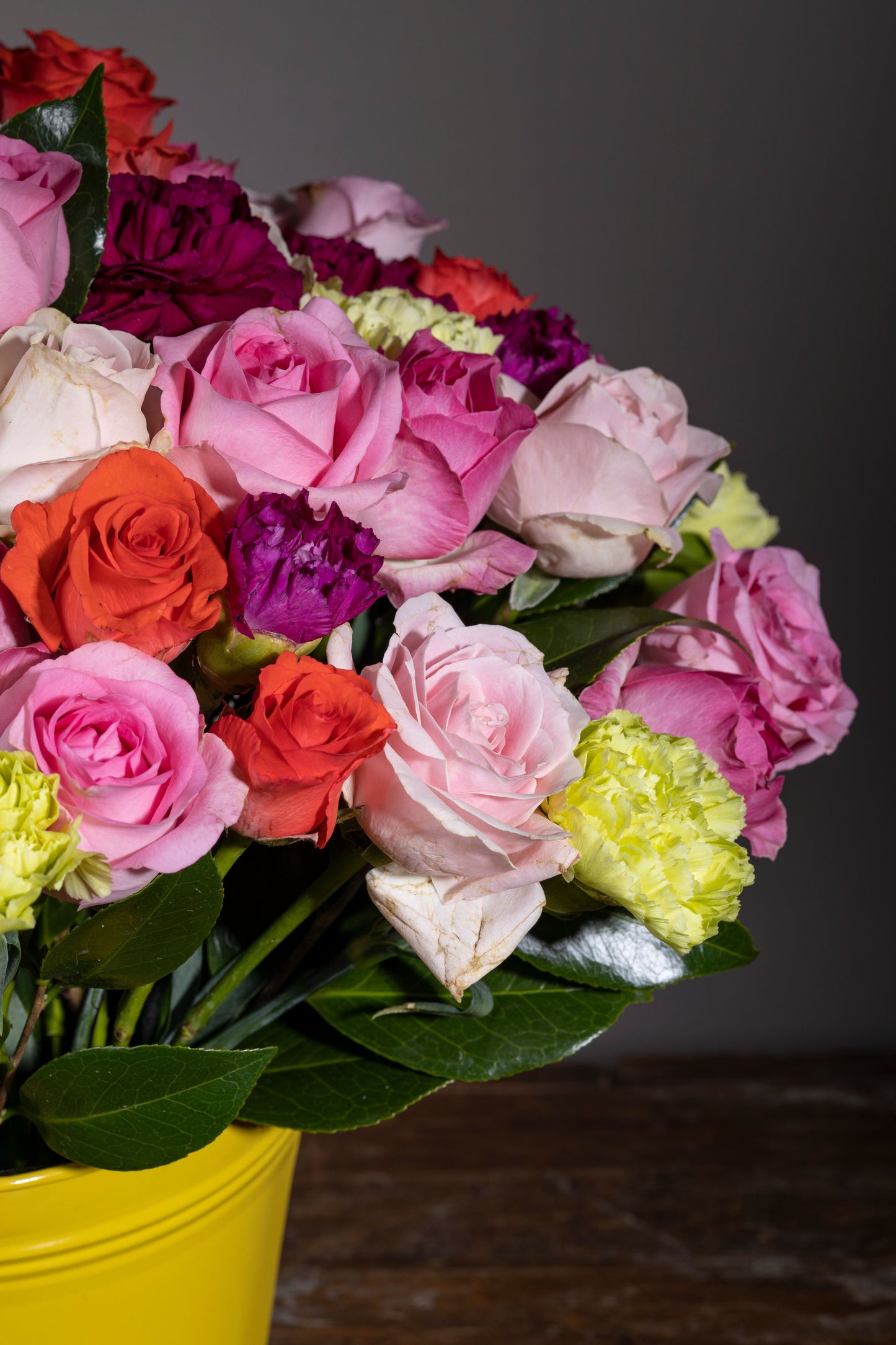 MIRACLE – A custom powder-coated can showcasing autumnal beauty with a unique combination of Carnation stems and exotic foliage. Perfect for birthdays, anniversaries, thank you gifts, congratulations, and new baby celebrations. Flower delivery in Bengaluru | Buy flower bouquets online Bengaluru | Same-day flower delivery Bengaluru | Online florist Bengaluru | Order flowers online Bengaluru | Luxury flower bouquet in Bengaluru